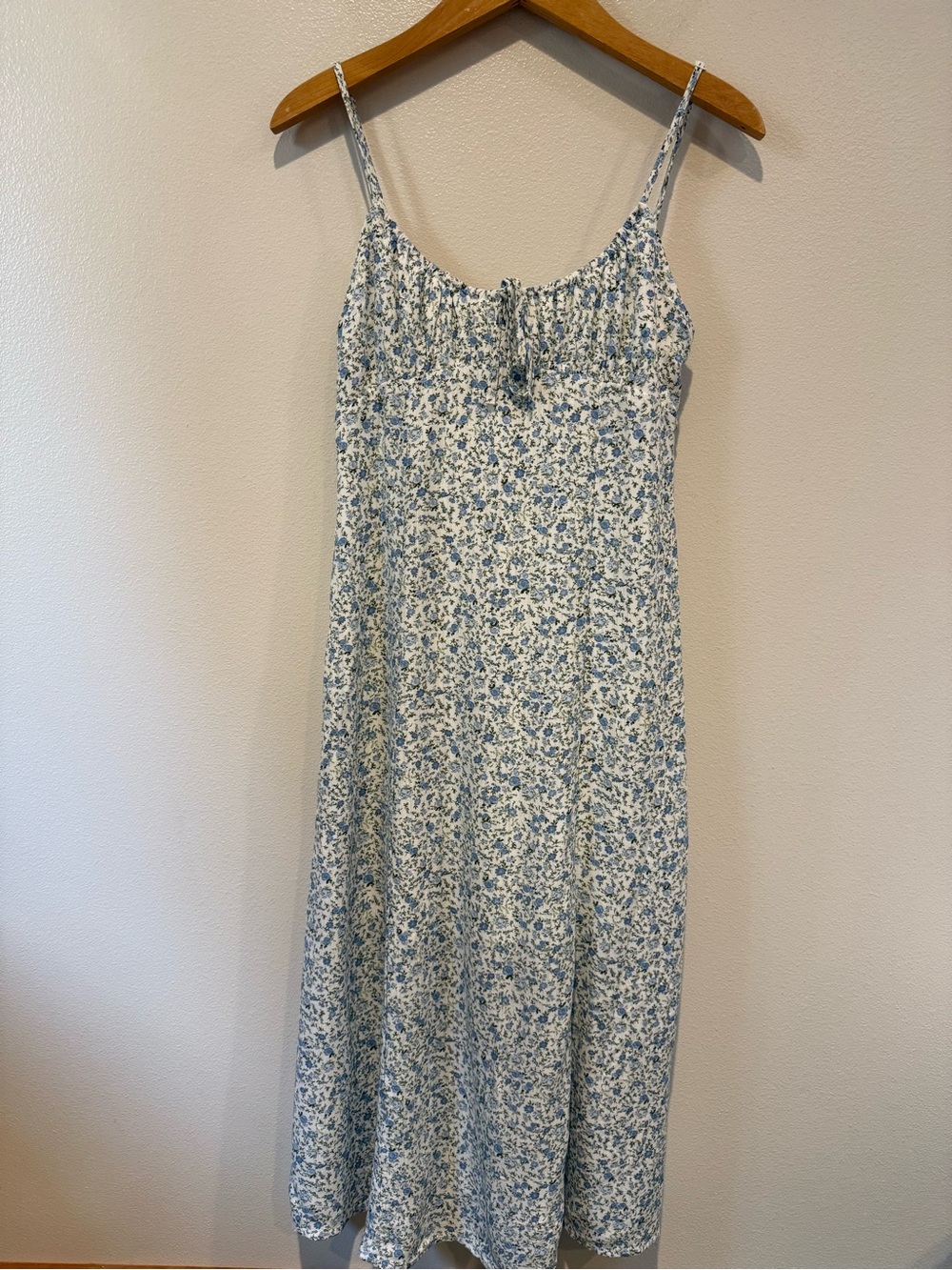 Shirred Midi Dress Light Blue Floral No Boundaries